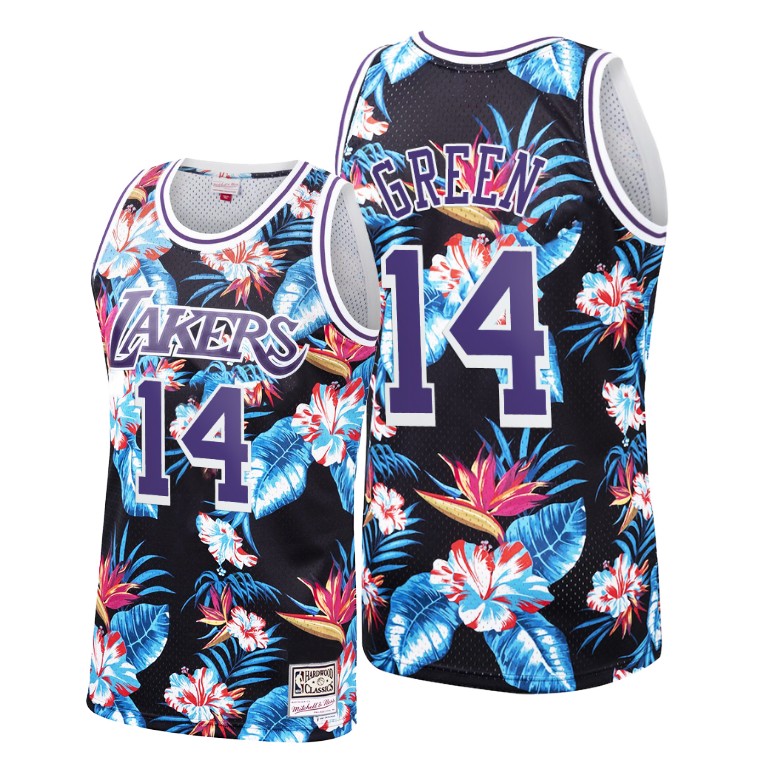 Men's Los Angeles Lakers Danny Green #14 NBA Hardwood Classics Floral Fashion Black Basketball Jersey UZF6183FF